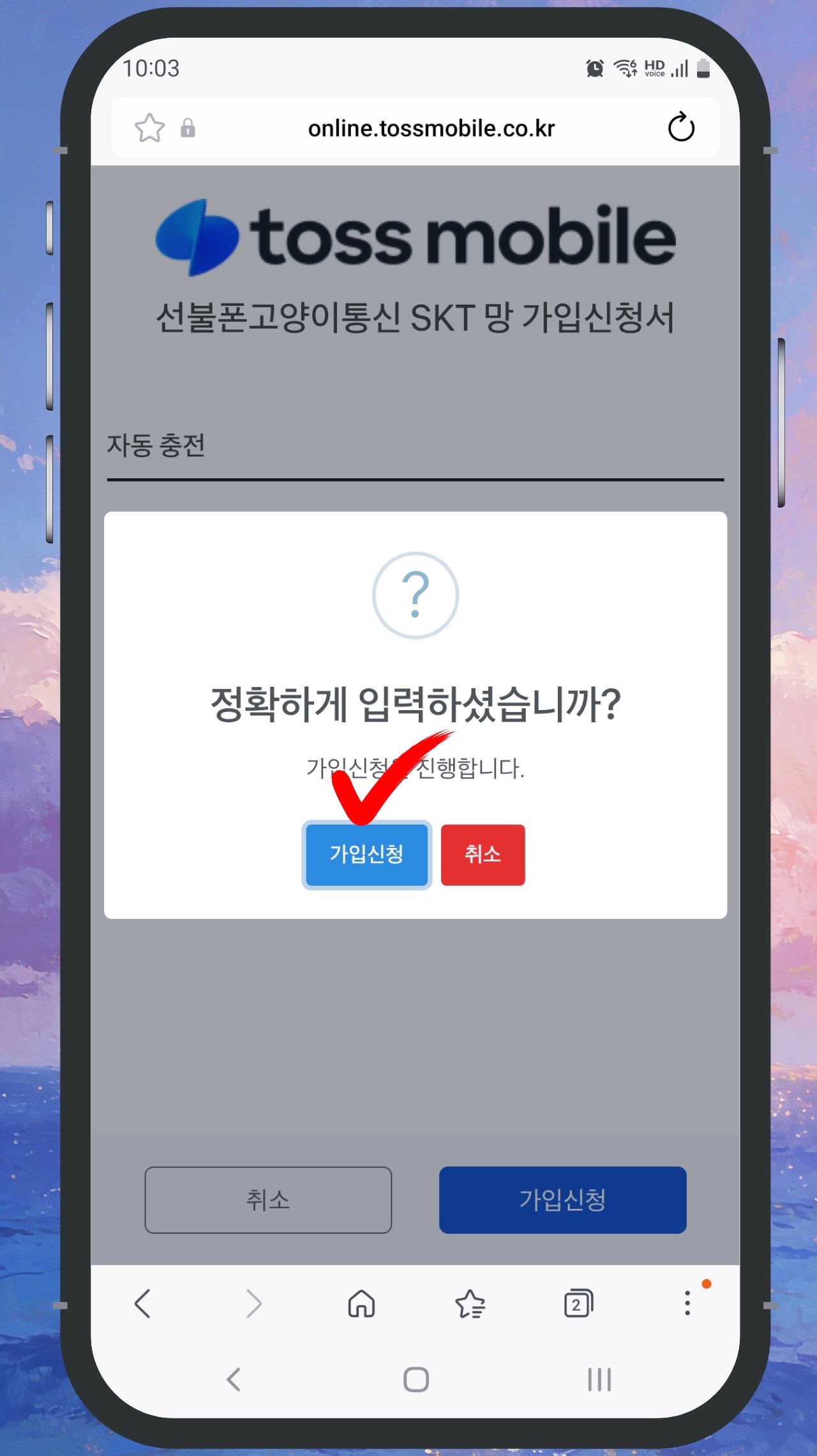 SK 선불폰 개통 11단계 가입신청 확인