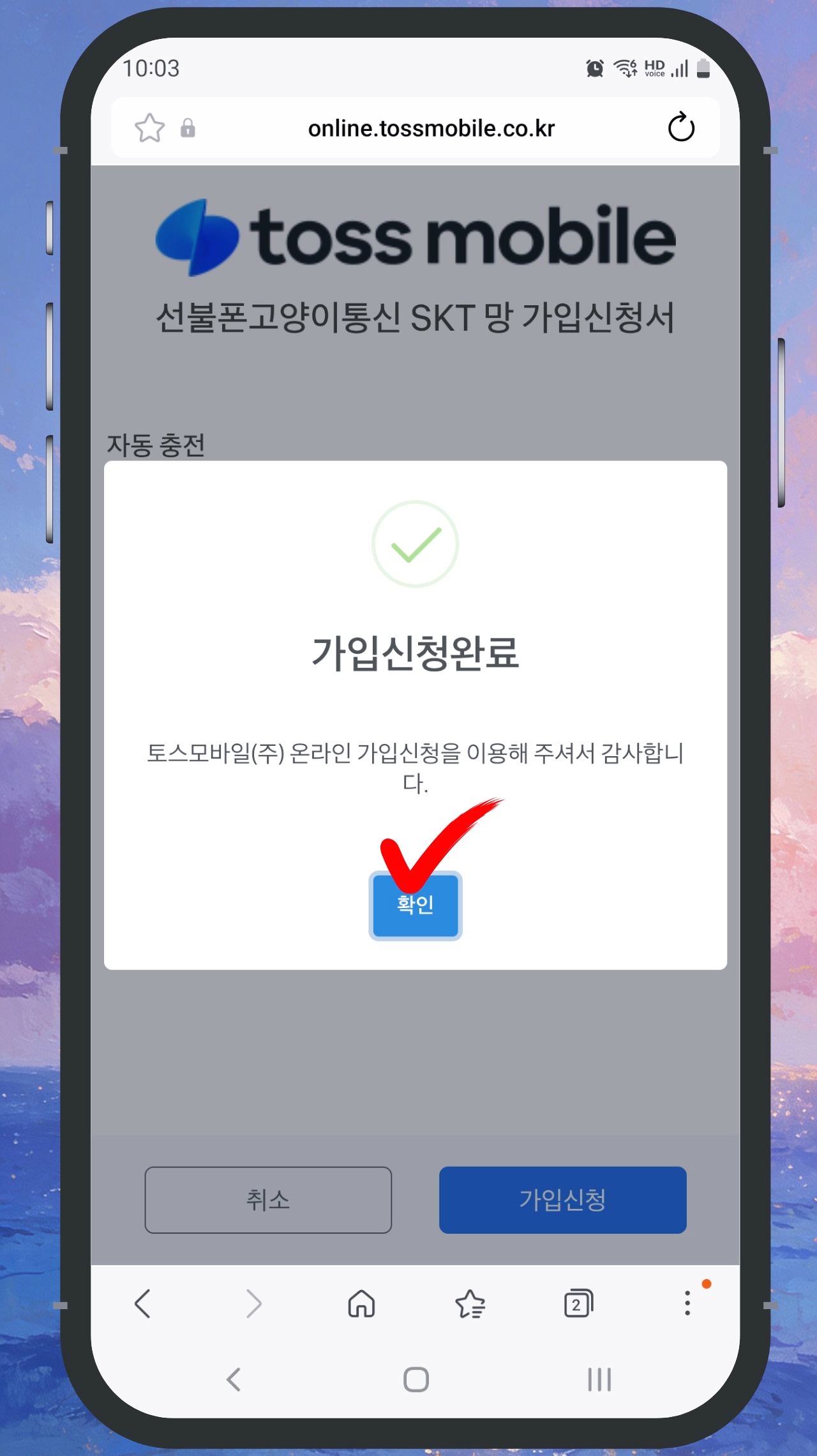 SK 선불폰 개통 12단계 가입신청 완료
