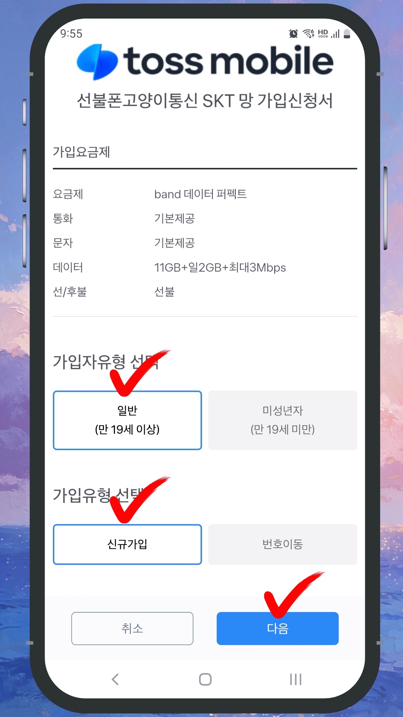SK 선불폰 개통 3단계 가입유형 선택